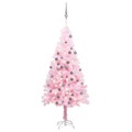 Árvore de Natal Artificial C/ Luzes LED e Bolas 150 cm Pvc Rosa