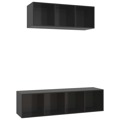 Conjunto de Móveis de Tv Contraplacado Preto Brilhante 2 pcs