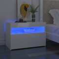 Mesa de Cabeceira & Luzes LED 60x35x40 cm Branco Brilhante