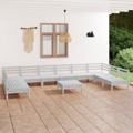 Conjunto Lounge de Jardim Pinho Maciço Branco 11 pcs