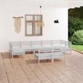 Conjunto Lounge de Jardim Pinho Maciço Branco 9 pcs