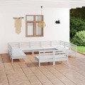 Conjunto Lounge de Jardim Pinho Maciço Branco 11 pcs