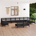 Conjunto Lounge de Jardim Pinho Maciço Preto 12 pcs