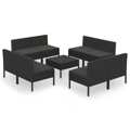 Conjunto Lounge de Jardim C/ Almofadões Vime Pe Preto 9 pcs