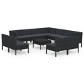 Conjunto Lounge de Jardim C/ Almofadões Vime Pe Preto 12 pcs