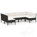 Conjunto Lounge de Jardim C/ Almofadões Vime Pe Preto 6 pcs