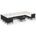 Conjunto Lounge de Jardim C/ Almofadões Vime Pe Preto 11 pcs