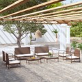 Conjunto Lounge de Jardim com Almofadões Vime Pe Castanho 8 pcs