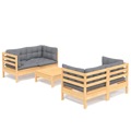 Conjunto Lounge de Jardim C/ Almofadões Cinzentos Pinho 5 pcs