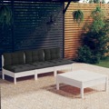 Conjunto Lounge de Jardim com Almofadões Antracite Pinho 4 pcs