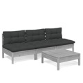 Conjunto Lounge de Jardim com Almofadões Antracite Pinho 4 pcs