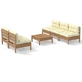 Conjunto Lounge Jardim C/ Almofadões Cor Creme Pinho 6 pcs