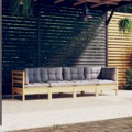 Conjunto Lounge de Jardim + Almofadões Cinza Pinho Maciço 4 pcs