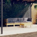 Conjunto Lounge de Jardim + Almofadões Cinza Pinho Maciço 5 pcs