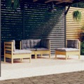 Conjunto Lounge de Jardim + Almofadões Cinza Pinho Maciço 4 pcs