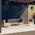 Conjunto Lounge de Jardim + Almofadões Cinza Pinho Maciço 5 pcs