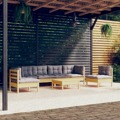 Conjunto Lounge de Jardim + Almofadões Cinza Pinho Maciço 7 pcs