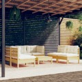 Conjunto Lounge Jardim C/ Almofadões Creme Pinho Maciço 7 pcs