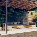 Conjunto Lounge de Jardim + Almofadões Cinza Pinho Maciço 9 pcs