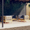 Conjunto Lounge de Jardim C/ Almofadões Cinza Pinho Maciço 6pcs