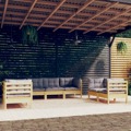 Conjunto Lounge de Jardim C/ Almofadões Cinza Pinho Maciço 7pcs