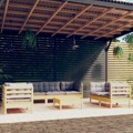 Conjunto Lounge Jardim C/ Almofadões Cinzentos Pinho Maciço 8 pcs