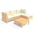 Conjunto Lounge Jardim C/ Almofadões Cor Creme Pinho 5 pcs