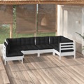 Conjunto Lounge de Jardim C/ Almofadões Pinho Branco 6 pcs