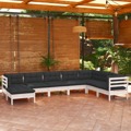 Conjunto Lounge de Jardim C/ Almofadões Pinho Maciço Branco 8 pcs