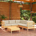 Conjunto Lounge Jardim C/ Almofadões Creme Pinho Maciço 6 pcs