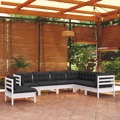 Conjunto Lounge de Jardim C/ Almofadões Pinho Maciço Branco 7 pcs