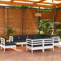 Conjunto Lounge de Jardim C/ Almofadões Pinho Maciço Branco 9 pcs