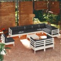 Conjunto Lounge de Jardim C/ Almofadões Pinho Maciço Branco 11 pcs