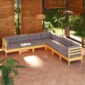 Conjunto Lounge de Jardim + Almofadões Cinza Pinho Maciço 7 pcs