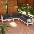 Conjunto Lounge de Jardim C/ Almofadões Pinho Maciço Branco 7 pcs