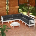 Conjunto Lounge de Jardim C/ Almofadões Pinho Maciço Branco 8 pcs