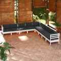 Conjunto Lounge de Jardim C/ Almofadões Pinho Maciço Branco 9 pcs