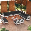 Conjunto Lounge de Jardim C/ Almofadões Pinho Maciço Branco 14 pcs