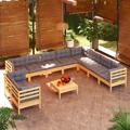 Conjunto Lounge de Jardim + Almofadões Cinza Pinho Maciço 11pcs