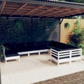 Conjunto Lounge de Jardim C/ Almofadões Pinho Branco 10 pcs