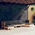 Conjunto Lounge de Jardim C/ Almofadões Cinzentos Pinho 7 pcs