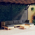 Conjunto Lounge de Jardim C/ Almofadões Cinzentos Pinho 8 pcs