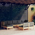 Conjunto Lounge de Jardim C/ Almofadões Cinzentos Pinho 10 pcs