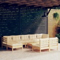 Conjunto Lounge de Jardim C/ Almofadões Cor Creme Pinho 10 pcs