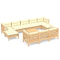 Conjunto Lounge Jardim C/ Almofadões Creme Pinho Maciço 11 pcs