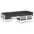 Conjunto Lounge de Jardim C/ Almofadões Pinho Maciço Branco 9 pcs