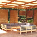 Conjunto Lounge de Jardim + Almofadões Cinza Pinho Maciço 13pcs