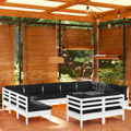Conjunto Lounge de Jardim C/ Almofadões Pinho Maciço Branco 11 pcs