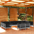 Conjunto Lounge de Jardim + Almofadões Pinho Maciço Cinza 12pcs