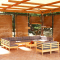 Conjunto Lounge de Jardim C/ Almofadões Cinza Pinho 13 pcs